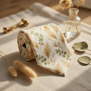 Soft Beige Delicate Ivy & Floral Motifs  Neck Tie