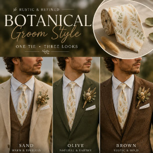 Soft Beige Delicate Ivy & Floral Motifs  Neck Tie