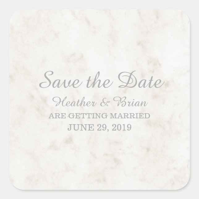 Soft Beige Elegant Marble Save the Date Square Sticker (Front)