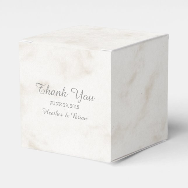 Soft Beige Elegant Marble Wedding Favor Boxes (Front Side)