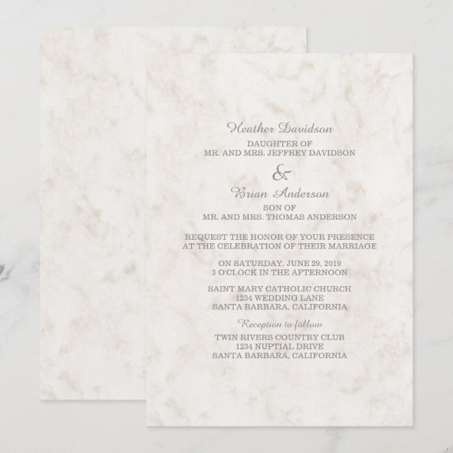 Soft Beige Elegant Marble Wedding Invite (Front/Back)