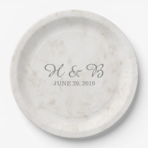 Soft Beige Elegant Marble Wedding Paper Plates