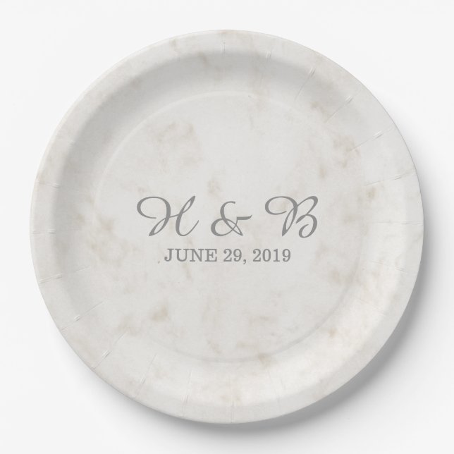 Soft Beige Elegant Marble Wedding Paper Plates (Front)