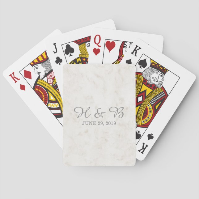 Soft Beige Elegant Marble Wedding Poker Cards (Back)