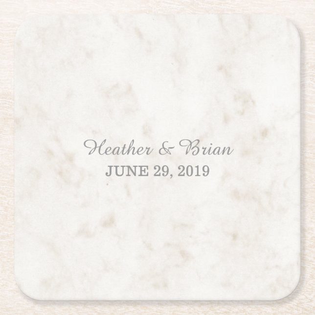 Soft Beige Elegant Marble Wedding Square Paper Coaster (Front)