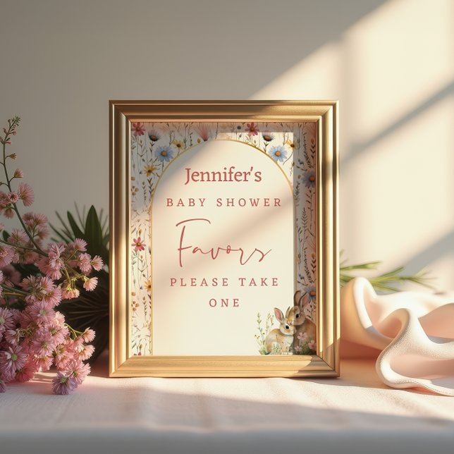 Soft Beige Floral Woodland Bunny Baby Shower Favor Poster (Creator Uploaded)