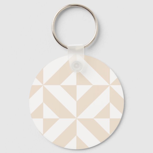 Soft Beige Geometric Deco Cube Keychain (Front)