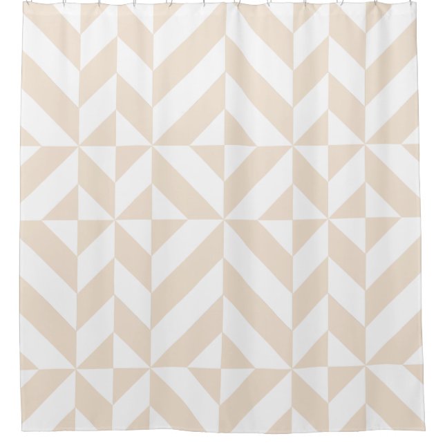 Soft Beige Geometric Deco Cube Shower Curtain (Front)