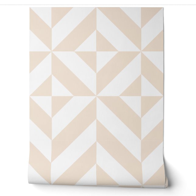Soft Beige Geometric Deco Cube Wallpaper (Unrolling)
