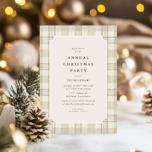 Soft Beige Gingham Christmas Party Invitation