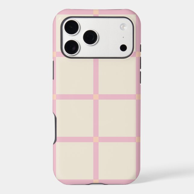 Soft Beige & Pink Grid Pattern Case-Mate iPhone Case (Back)