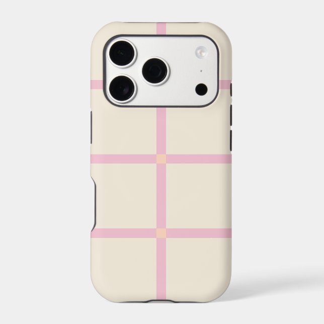 Soft Beige & Pink Grid Pattern Case-Mate iPhone Case (Back)