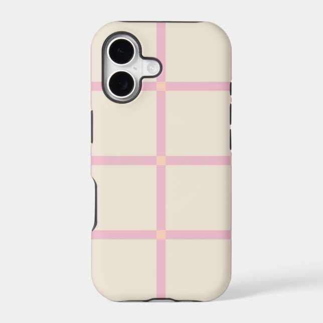 Soft Beige & Pink Grid Pattern Case-Mate iPhone Case (Back)