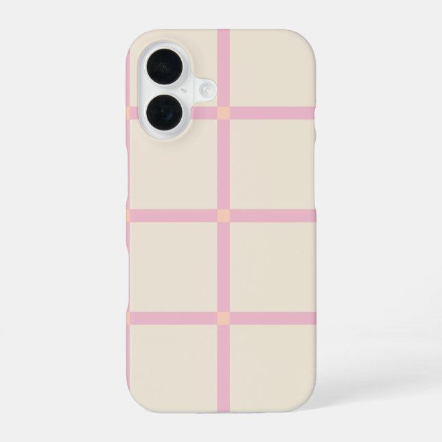 Soft Beige & Pink Grid Pattern iPhone Case (Back)