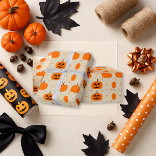 Soft Beige Playful Pumpkin Halloween Wrapping Paper