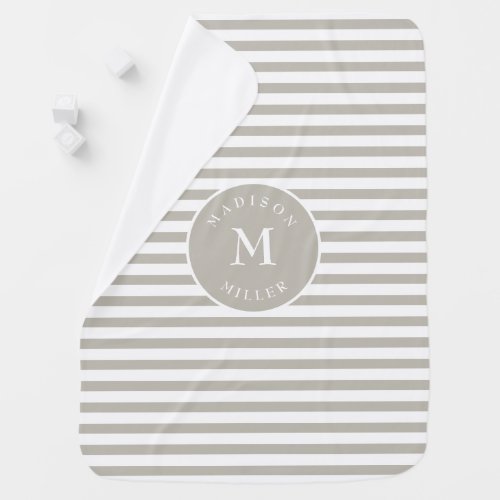 Soft Beige Striped Baby Blanket Name Initial