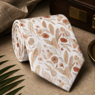 Soft Beige & Terracotta Pampas & Meadow Flowers Neck Tie
