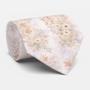 Soft Beige Watercolor Floral Neck Tie