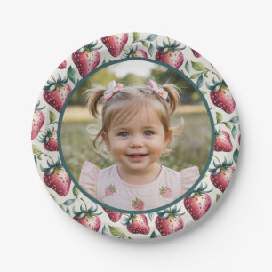 Soft Berry Sweet Strawberry Birthday Photo Paper Plates