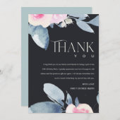 SOFT BLACK BLUSH BLUE FLORAL 25TH ANY AGE BIRTHDAY THANK YOU CARD (Front/Back)