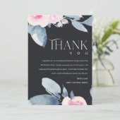 SOFT BLACK BLUSH BLUE FLORAL 25TH ANY AGE BIRTHDAY THANK YOU CARD (Standing Front)