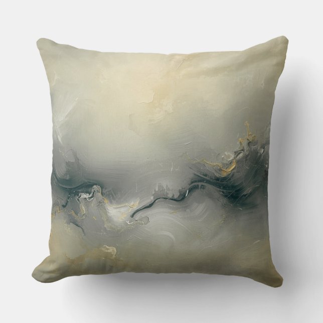 Soft Black Champagne Gold Warm Gray Abstract Print Throw Pillow (Front)