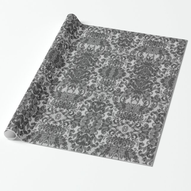 Soft Black Damask Gothic Art Print Wrapping Paper (Unrolled)