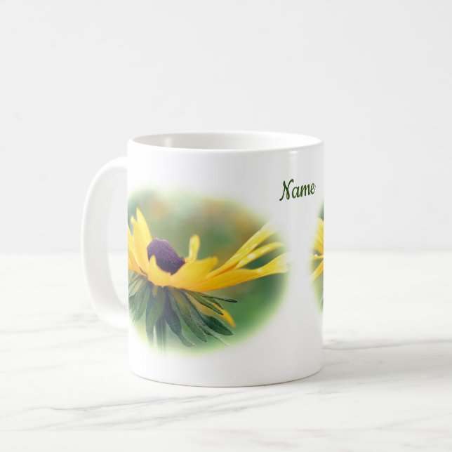 Soft Black Eyed Susan Flower Personalized Coffee Mug (Front Left)