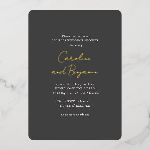 Soft Black Gold Script Chic Couples Wedding Shower Foil Invitation