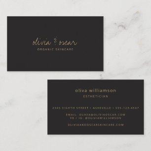 Soft Black Gold Script Skincare Esthetician Business Card
