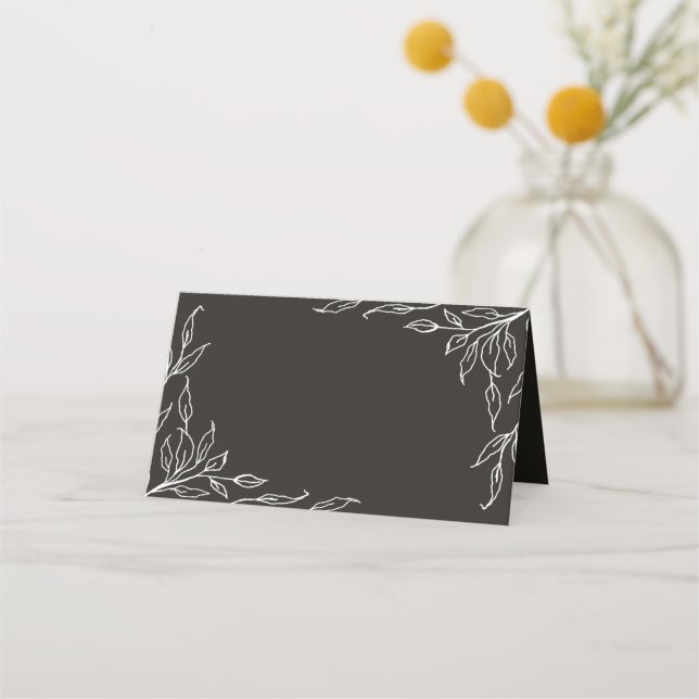 Soft Black Leaf Motif Thanksgiving Folded Place Card (Front)