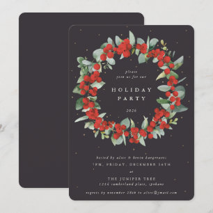 Soft Black Red Berries+Eucalyptus Christmas Party Invitation