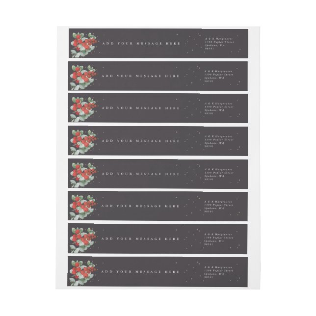 Soft Black Red Berries+Eucalyptus Holiday Classic Wrap Around Label (Sheet)