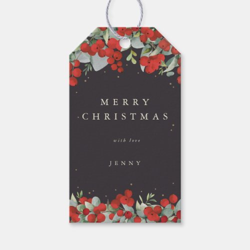Soft Black Red BerryEucalyptus ChristmasHoliday Gift Tags