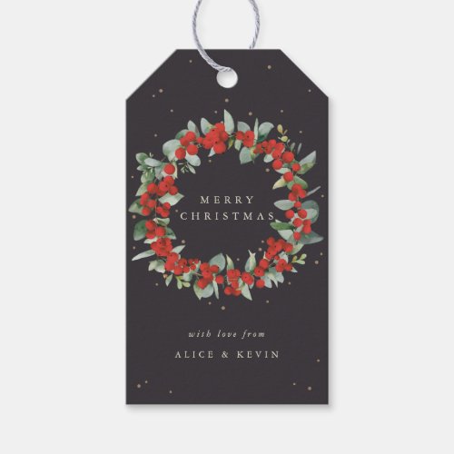 Soft Black Red BerryEucalyptus ChristmasHoliday Gift Tags