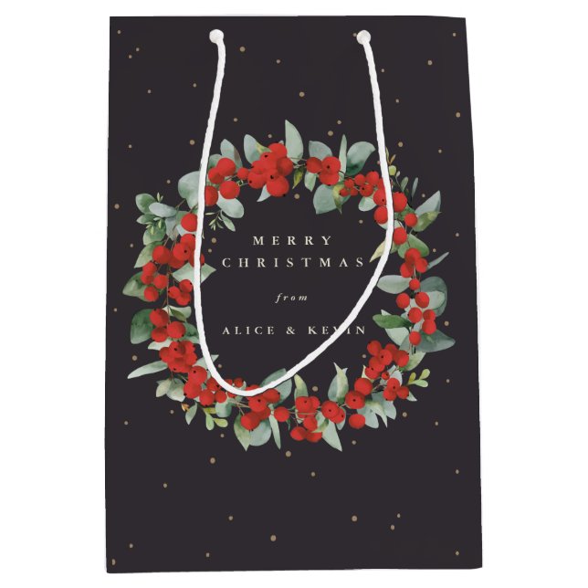 Soft Black Red Berry+Eucalyptus Christmas/Holiday Medium Gift Bag (Front)