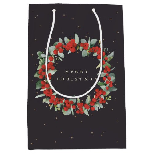 Soft Black Red BerryEucalyptus ChristmasHoliday Medium Gift Bag