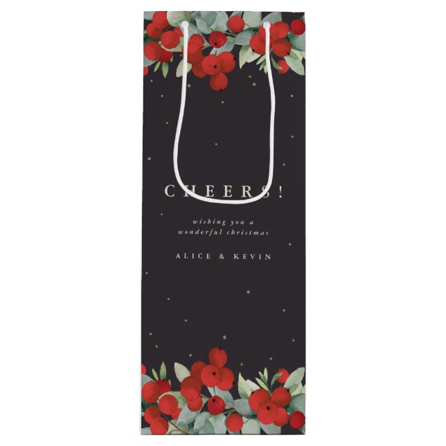 Soft Black Red Berry+Eucalyptus Christmas/Holiday Wine Gift Bag (Front)