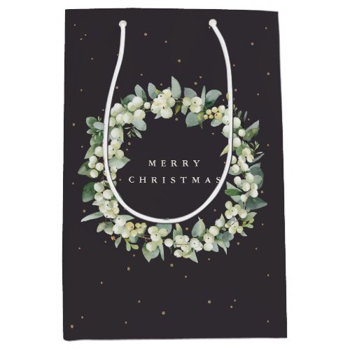 Soft Black SnowberryEucalyptus ChristmasHoliday Medium Gift Bag