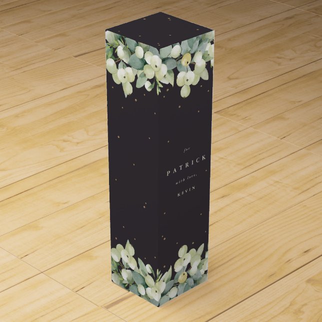 Soft Black Snowberry+Eucalyptus Christmas/Holiday Wine Box (Front)