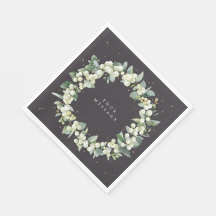 Soft Black Snowberry+Eucalyptus Christmas Wreath Napkins