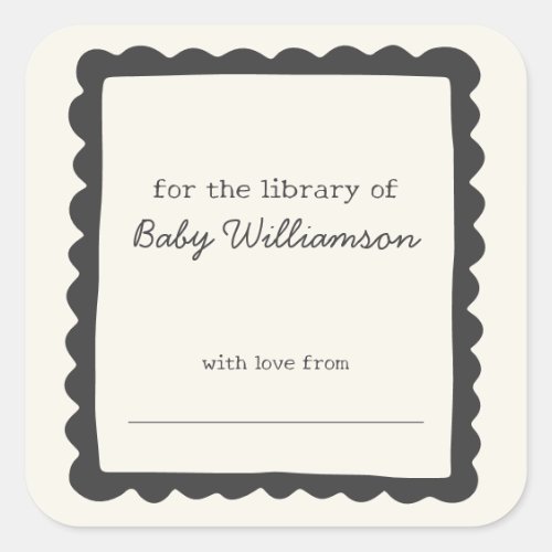 Soft Black Whimsical Border Baby Library Bookplate