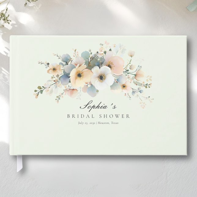 Soft Bloom Elegant Bridal Shower Green Guest Book (Soft Bloom Elegant Bridal Shower Green Guest Book)