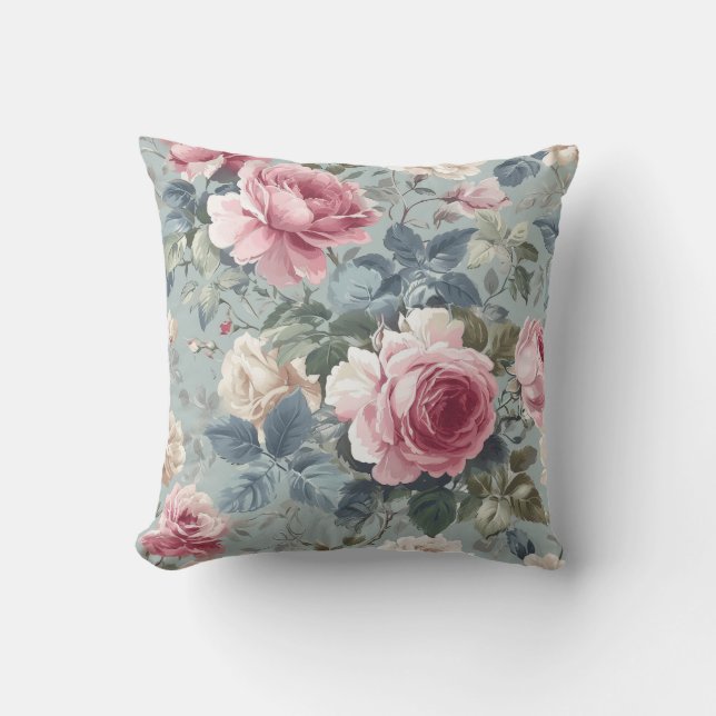  Soft Bloom Open Roses Watercolor Throw Pillow (Front)