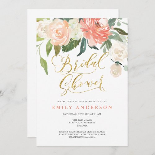 Soft Bloom Peach Floral Bridal Shower Invitation