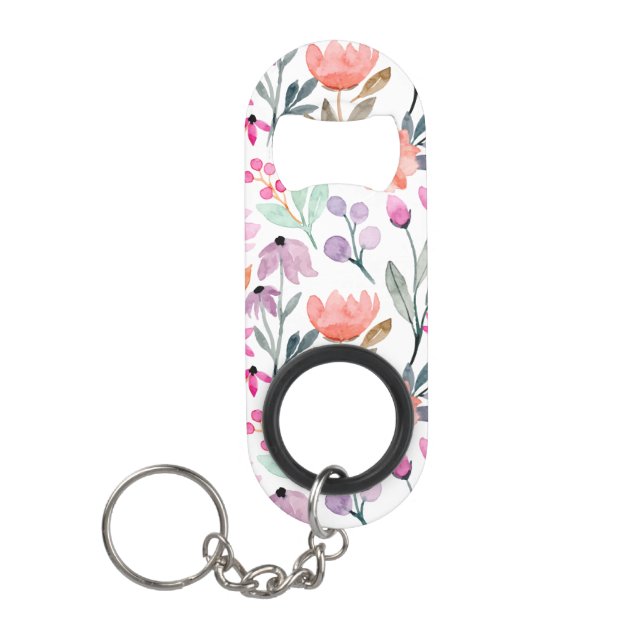 Soft Bloom Watercolor Flower Pattern Pastel  Keychain Bottle Opener (Front)