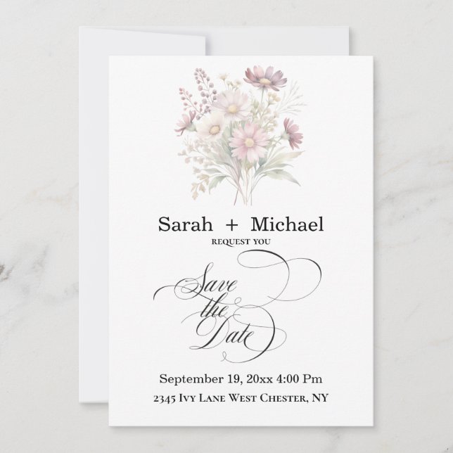 Soft Blooms Spring Floral Save the Date Invitation (Front)