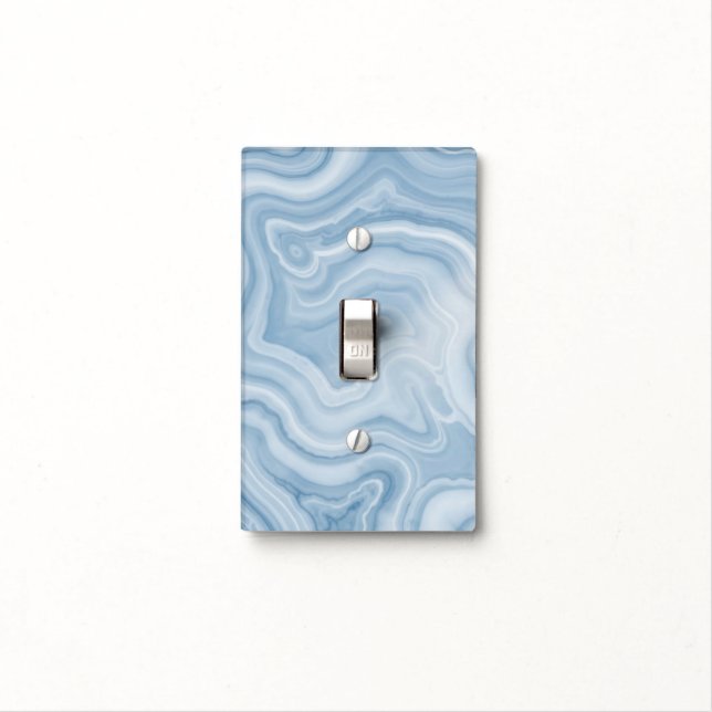 Soft Blue Agate Marble Swirl Abstract Light Switch Cover (In Situ)