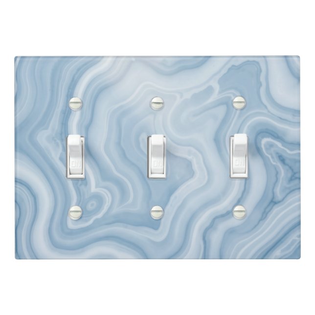 Soft Blue Agate Marble Swirl Abstract Light Switch Cover (In Situ)