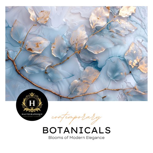 Soft Blue and Gold Botanical Decoupage Tissue Paper